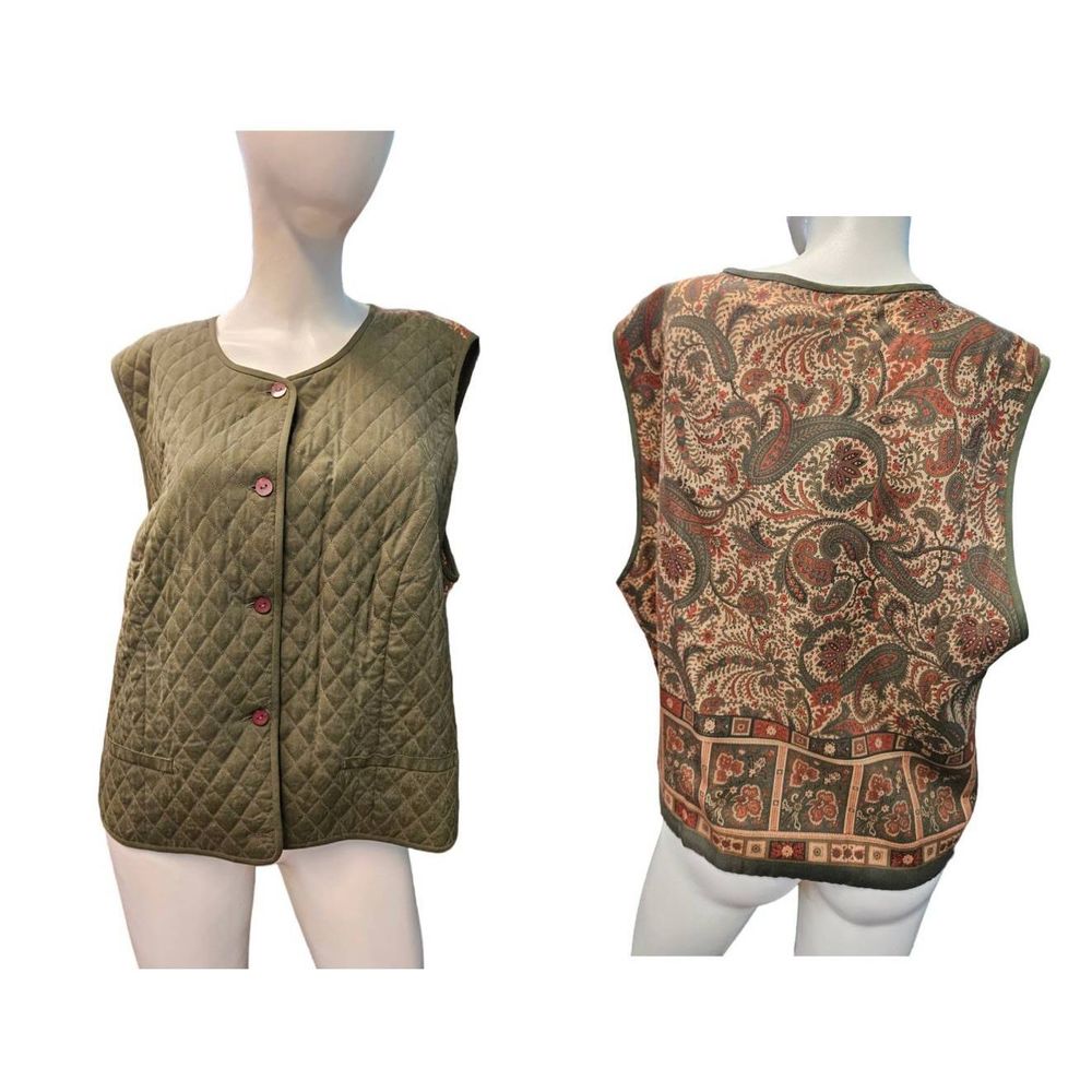 Pendleton Olive Green Quilted Vest sz 16W Paisley Fall Winter Women's